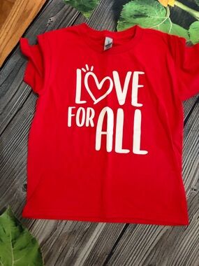 Gildan Red Kids T-Shirt with White "Love For All" Graphic